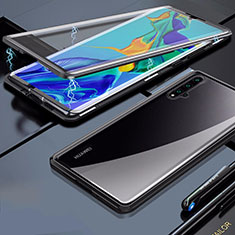 Handyhülle Hülle Luxus Aluminium Metall Rahmen Spiegel 360 Grad Ganzkörper Tasche T03 für Huawei Nova 5 Pro Schwarz