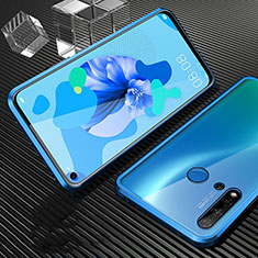 Handyhülle Hülle Luxus Aluminium Metall Rahmen Spiegel 360 Grad Ganzkörper Tasche T03 für Huawei Nova 5i Blau