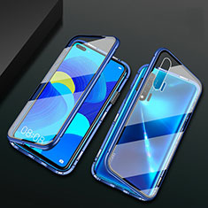 Handyhülle Hülle Luxus Aluminium Metall Rahmen Spiegel 360 Grad Ganzkörper Tasche T03 für Huawei Nova 6 5G Blau