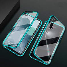 Handyhülle Hülle Luxus Aluminium Metall Rahmen Spiegel 360 Grad Ganzkörper Tasche T03 für Huawei Nova 6 5G Cyan