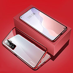 Handyhülle Hülle Luxus Aluminium Metall Rahmen Spiegel 360 Grad Ganzkörper Tasche T03 für Huawei Nova 7 SE 5G Rot