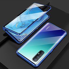 Handyhülle Hülle Luxus Aluminium Metall Rahmen Spiegel 360 Grad Ganzkörper Tasche T03 für Oppo Find X2 Neo Blau