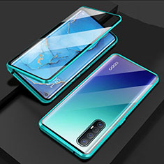 Handyhülle Hülle Luxus Aluminium Metall Rahmen Spiegel 360 Grad Ganzkörper Tasche T03 für Oppo Reno3 Pro Cyan