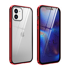 Handyhülle Hülle Luxus Aluminium Metall Rahmen Spiegel 360 Grad Ganzkörper Tasche T04 für Apple iPhone 12 Mini Rot