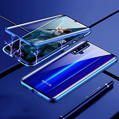 Handyhülle Hülle Luxus Aluminium Metall Rahmen Spiegel 360 Grad Ganzkörper Tasche T04 für Huawei Nova 5 Pro Blau