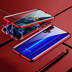 Handyhülle Hülle Luxus Aluminium Metall Rahmen Spiegel 360 Grad Ganzkörper Tasche T04 für Huawei Nova 5 Pro Rot