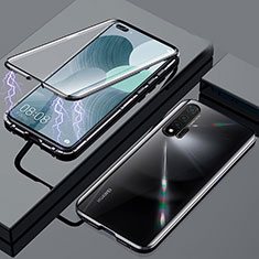 Handyhülle Hülle Luxus Aluminium Metall Rahmen Spiegel 360 Grad Ganzkörper Tasche T04 für Huawei Nova 6 Schwarz