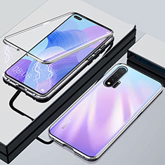 Handyhülle Hülle Luxus Aluminium Metall Rahmen Spiegel 360 Grad Ganzkörper Tasche T04 für Huawei Nova 6 Silber