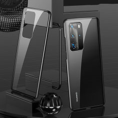 Handyhülle Hülle Luxus Aluminium Metall Rahmen Spiegel 360 Grad Ganzkörper Tasche T04 für Huawei P40 Pro Schwarz