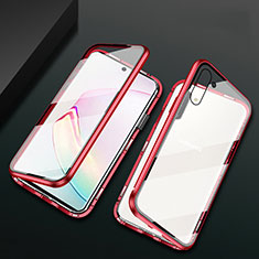 Handyhülle Hülle Luxus Aluminium Metall Rahmen Spiegel 360 Grad Ganzkörper Tasche T04 für Samsung Galaxy Note 10 Rot