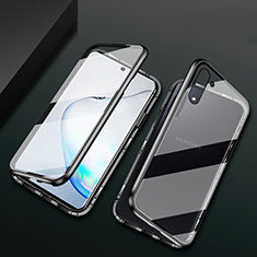 Handyhülle Hülle Luxus Aluminium Metall Rahmen Spiegel 360 Grad Ganzkörper Tasche T04 für Samsung Galaxy Note 10 Schwarz