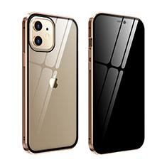 Handyhülle Hülle Luxus Aluminium Metall Rahmen Spiegel 360 Grad Ganzkörper Tasche T05 für Apple iPhone 12 Mini Gold