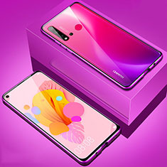 Handyhülle Hülle Luxus Aluminium Metall Rahmen Spiegel 360 Grad Ganzkörper Tasche T05 für Huawei Nova 5i Violett