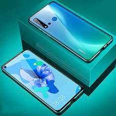 Handyhülle Hülle Luxus Aluminium Metall Rahmen Spiegel 360 Grad Ganzkörper Tasche T05 für Huawei P20 Lite (2019) Cyan