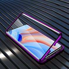 Handyhülle Hülle Luxus Aluminium Metall Rahmen Spiegel 360 Grad Ganzkörper Tasche T05 für Oppo Reno4 Pro 5G Violett
