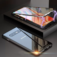 Handyhülle Hülle Luxus Aluminium Metall Rahmen Spiegel 360 Grad Ganzkörper Tasche T05 für Samsung Galaxy S10 Schwarz