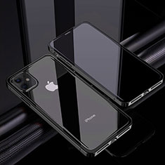 Handyhülle Hülle Luxus Aluminium Metall Rahmen Spiegel 360 Grad Ganzkörper Tasche T06 für Apple iPhone 12 Mini Schwarz