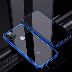 Handyhülle Hülle Luxus Aluminium Metall Rahmen Spiegel 360 Grad Ganzkörper Tasche T06 für Apple iPhone 12 Pro Blau