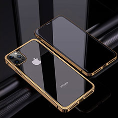 Handyhülle Hülle Luxus Aluminium Metall Rahmen Spiegel 360 Grad Ganzkörper Tasche T06 für Apple iPhone 12 Pro Max Gold