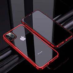 Handyhülle Hülle Luxus Aluminium Metall Rahmen Spiegel 360 Grad Ganzkörper Tasche T06 für Apple iPhone 12 Pro Rot