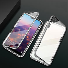 Handyhülle Hülle Luxus Aluminium Metall Rahmen Spiegel 360 Grad Ganzkörper Tasche T07 für Huawei P20 Silber