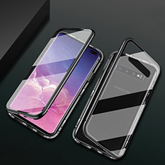 Handyhülle Hülle Luxus Aluminium Metall Rahmen Spiegel 360 Grad Ganzkörper Tasche T08 für Samsung Galaxy S10 Plus Schwarz