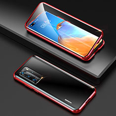 Handyhülle Hülle Luxus Aluminium Metall Rahmen Spiegel 360 Grad Ganzkörper Tasche T10 für Huawei P40 Pro Rot
