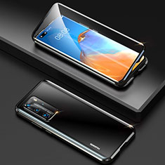 Handyhülle Hülle Luxus Aluminium Metall Rahmen Spiegel 360 Grad Ganzkörper Tasche T10 für Huawei P40 Pro Schwarz
