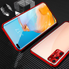 Handyhülle Hülle Luxus Aluminium Metall Rahmen Spiegel 360 Grad Ganzkörper Tasche T12 für Huawei P40 Pro Rot