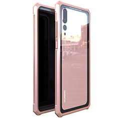 Handyhülle Hülle Luxus Aluminium Metall Rahmen Spiegel 360 Grad Tasche D01 für Huawei P20 Pro Rosegold