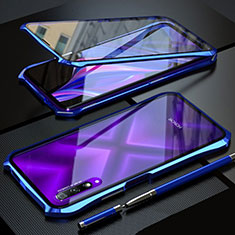 Handyhülle Hülle Luxus Aluminium Metall Rahmen Spiegel 360 Grad Tasche für Huawei P Smart Pro (2019) Blau