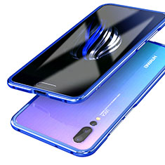 Handyhülle Hülle Luxus Aluminium Metall Rahmen Spiegel 360 Grad Tasche für Huawei P20 Pro Blau