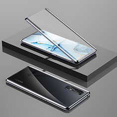 Handyhülle Hülle Luxus Aluminium Metall Rahmen Spiegel 360 Grad Tasche für Oppo Find X2 Neo Schwarz