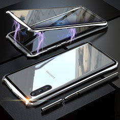 Handyhülle Hülle Luxus Aluminium Metall Rahmen Spiegel 360 Grad Tasche für Samsung Galaxy Note 10 Silber