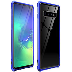 Handyhülle Hülle Luxus Aluminium Metall Rahmen Spiegel 360 Grad Tasche für Samsung Galaxy S10 Blau