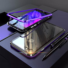 Handyhülle Hülle Luxus Aluminium Metall Rahmen Spiegel 360 Grad Tasche M01 für Apple iPhone 7 Blau