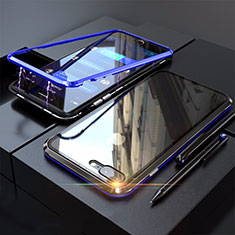 Handyhülle Hülle Luxus Aluminium Metall Rahmen Spiegel 360 Grad Tasche M01 für Apple iPhone 7 Plus Blau