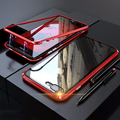 Handyhülle Hülle Luxus Aluminium Metall Rahmen Spiegel 360 Grad Tasche M01 für Apple iPhone 7 Plus Rot