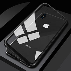 Handyhülle Hülle Luxus Aluminium Metall Rahmen Spiegel 360 Grad Tasche M01 für Apple iPhone X Schwarz