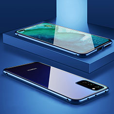 Handyhülle Hülle Luxus Aluminium Metall Rahmen Spiegel 360 Grad Tasche M01 für Huawei Honor V30 5G Blau