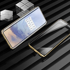 Handyhülle Hülle Luxus Aluminium Metall Rahmen Spiegel 360 Grad Tasche M01 für OnePlus 7T Pro 5G Gold