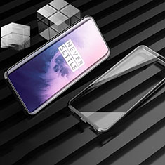 Handyhülle Hülle Luxus Aluminium Metall Rahmen Spiegel 360 Grad Tasche M01 für OnePlus 7T Pro Schwarz