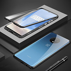 Handyhülle Hülle Luxus Aluminium Metall Rahmen Spiegel 360 Grad Tasche M01 für OnePlus 7T Schwarz
