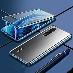 Handyhülle Hülle Luxus Aluminium Metall Rahmen Spiegel 360 Grad Tasche M01 für Oppo Find X2 Pro Blau