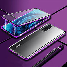 Handyhülle Hülle Luxus Aluminium Metall Rahmen Spiegel 360 Grad Tasche M01 für Oppo Find X2 Violett
