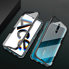 Handyhülle Hülle Luxus Aluminium Metall Rahmen Spiegel 360 Grad Tasche M01 für Realme X2 Pro Schwarz
