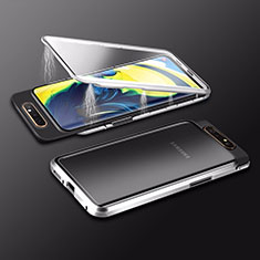 Handyhülle Hülle Luxus Aluminium Metall Rahmen Spiegel 360 Grad Tasche M01 für Samsung Galaxy A90 4G Silber