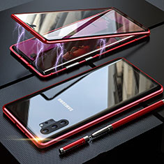 Handyhülle Hülle Luxus Aluminium Metall Rahmen Spiegel 360 Grad Tasche M01 für Samsung Galaxy Note 10 Plus Rot