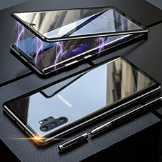 Handyhülle Hülle Luxus Aluminium Metall Rahmen Spiegel 360 Grad Tasche M01 für Samsung Galaxy Note 10 Plus Schwarz