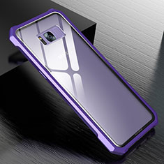 Handyhülle Hülle Luxus Aluminium Metall Rahmen Spiegel 360 Grad Tasche M01 für Samsung Galaxy S8 Plus Violett